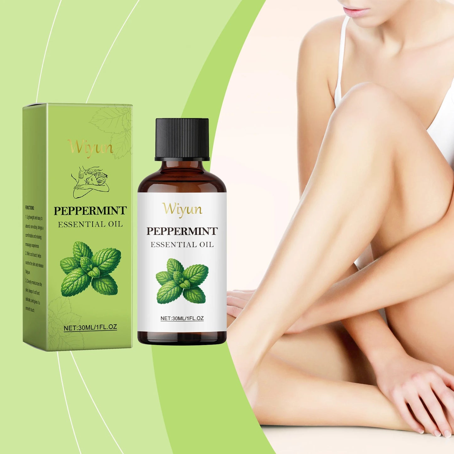 Peppermint Body Massage Oil - Cooling Moisturizing Formula For Skin Care, Lightweight Fast-Absorbing Essential Oil Blend