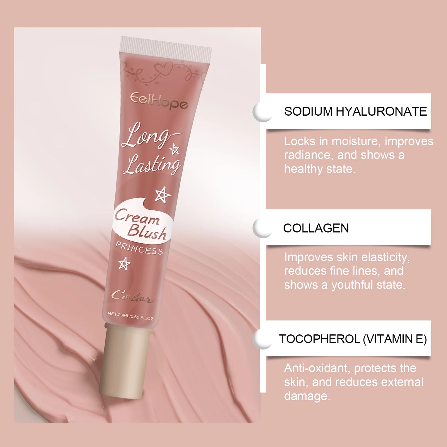 Blush Cream - Highly Pigmented, Long-Lasting, Smudge-Proof, Fine-Textured, Natural, Lightweight, Moisturizing Blush Cream