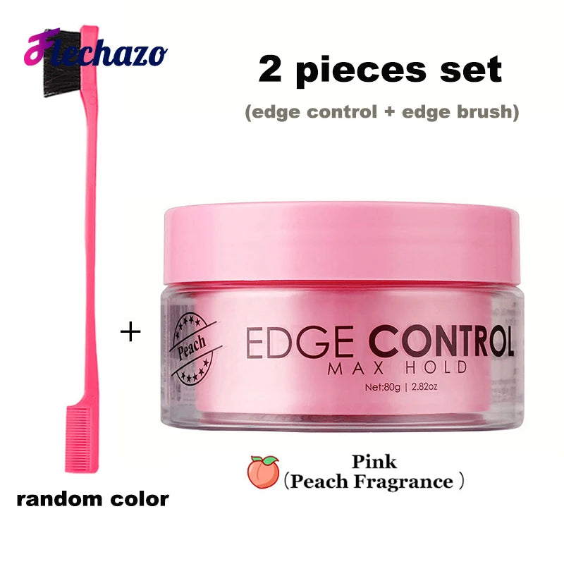 Flechazo Edge Control Gel Strong Hold Natural Baby Hair Oil Cream Edges Down Control And Edge Brush Kit For Africa American Hair