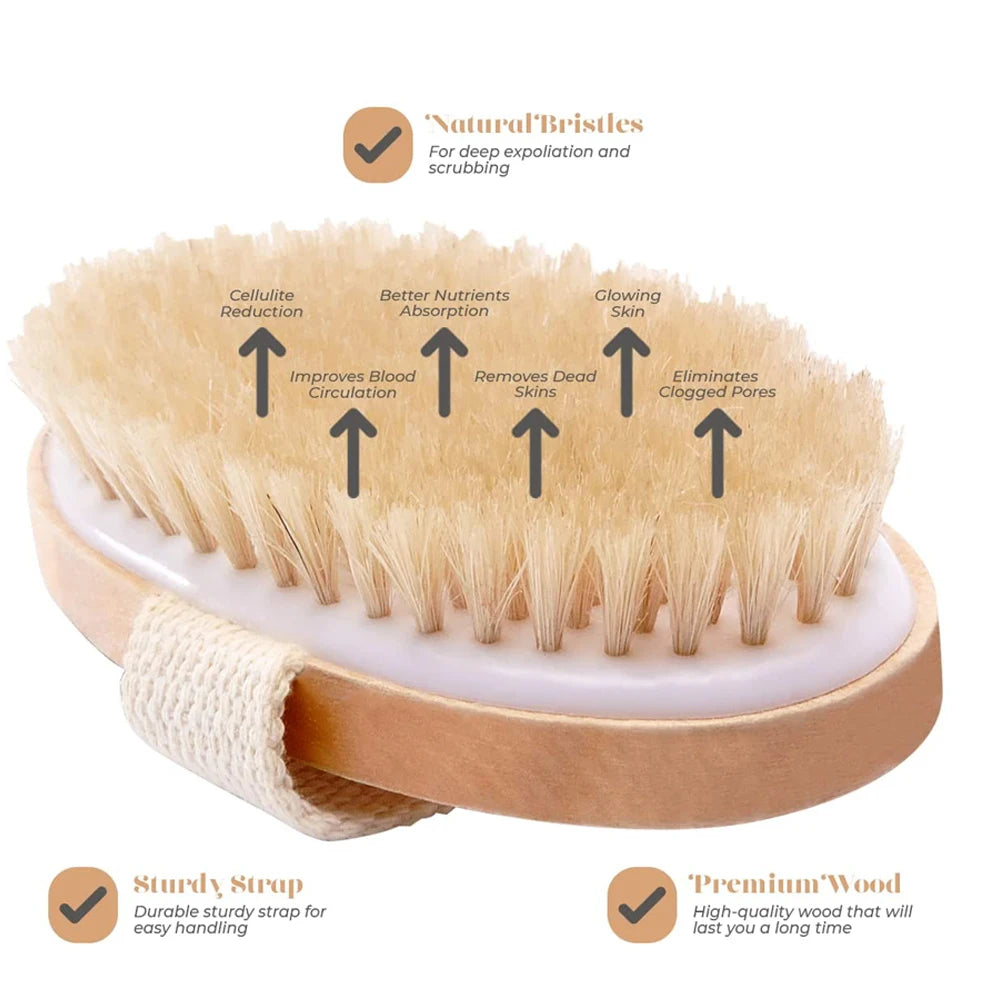1Pcs Body Exfoliating Scrub Brush Wet Dry Skin Body Natural Bristle Brush Soft SPA Brush Bath Massager Woman Man Skin Care Tool
