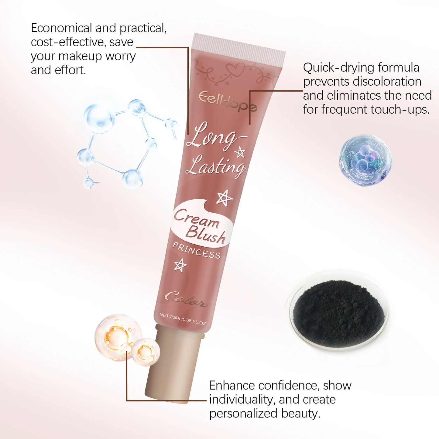 Blush Cream - Highly Pigmented, Long-Lasting, Smudge-Proof, Fine-Textured, Natural, Lightweight, Moisturizing Blush Cream