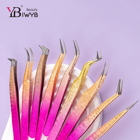 IWYBBeauty Colored Eyelashes Tweezers High Precision Stainless Tweezer Anti-static pincette Eyelash Makeup Extension Tools
