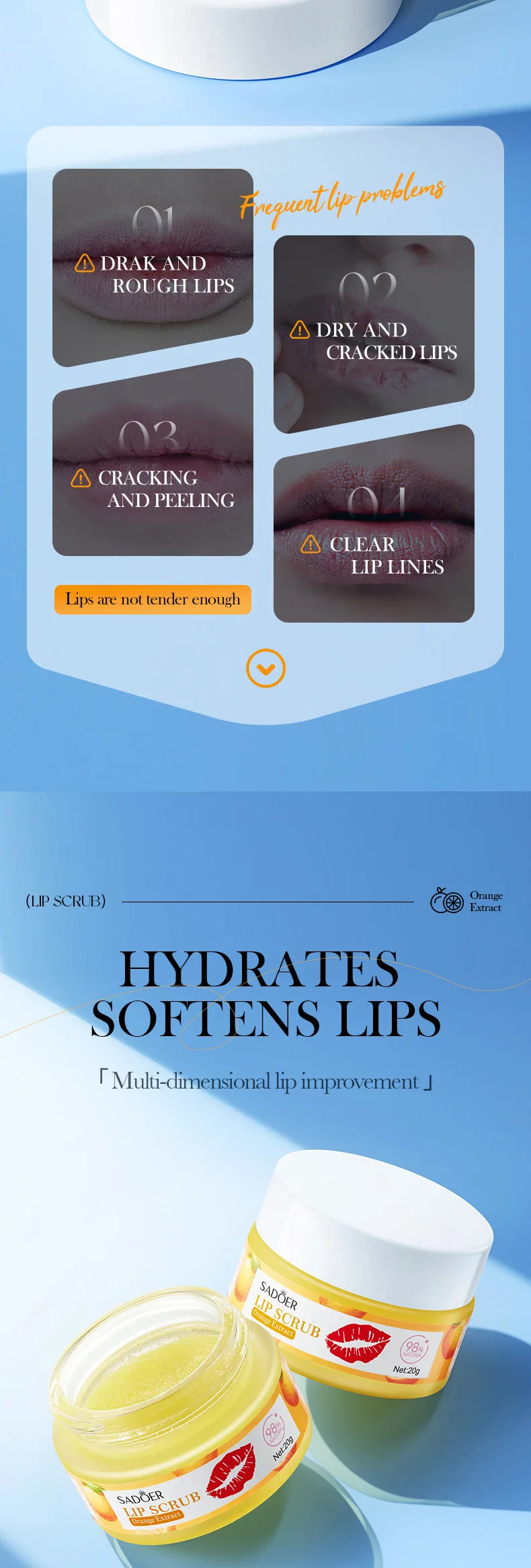 SADOER Fruit Lip Scrub Cream Moisturizing Lips Plumper Hydrating Nourishing Avocado Orange Strawberry Lip Mask Lipstick