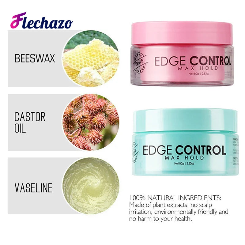Flechazo Edge Control Gel Strong Hold Natural Baby Hair Oil Cream Edges Down Control And Edge Brush Kit For Africa American Hair