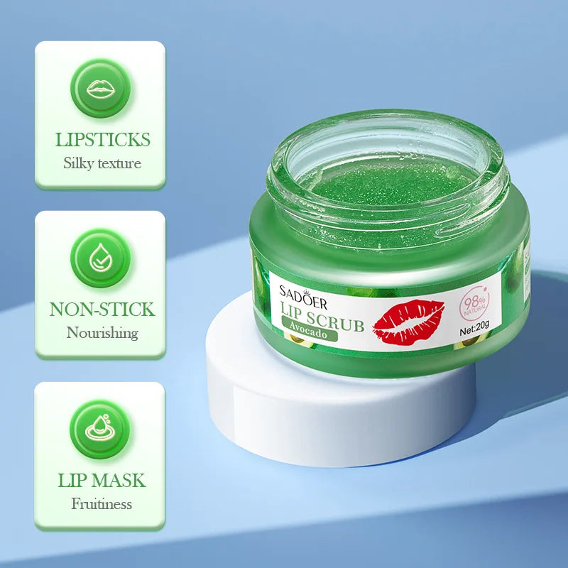 SADOER Fruit Lip Scrub Cream Moisturizing Lips Plumper Hydrating Nourishing Avocado Orange Strawberry Lip Mask Lipstick