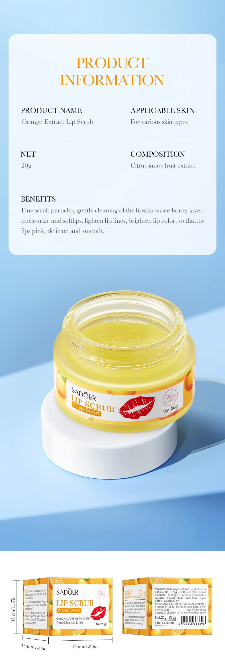 SADOER Fruit Lip Scrub Cream Moisturizing Lips Plumper Hydrating Nourishing Avocado Orange Strawberry Lip Mask Lipstick