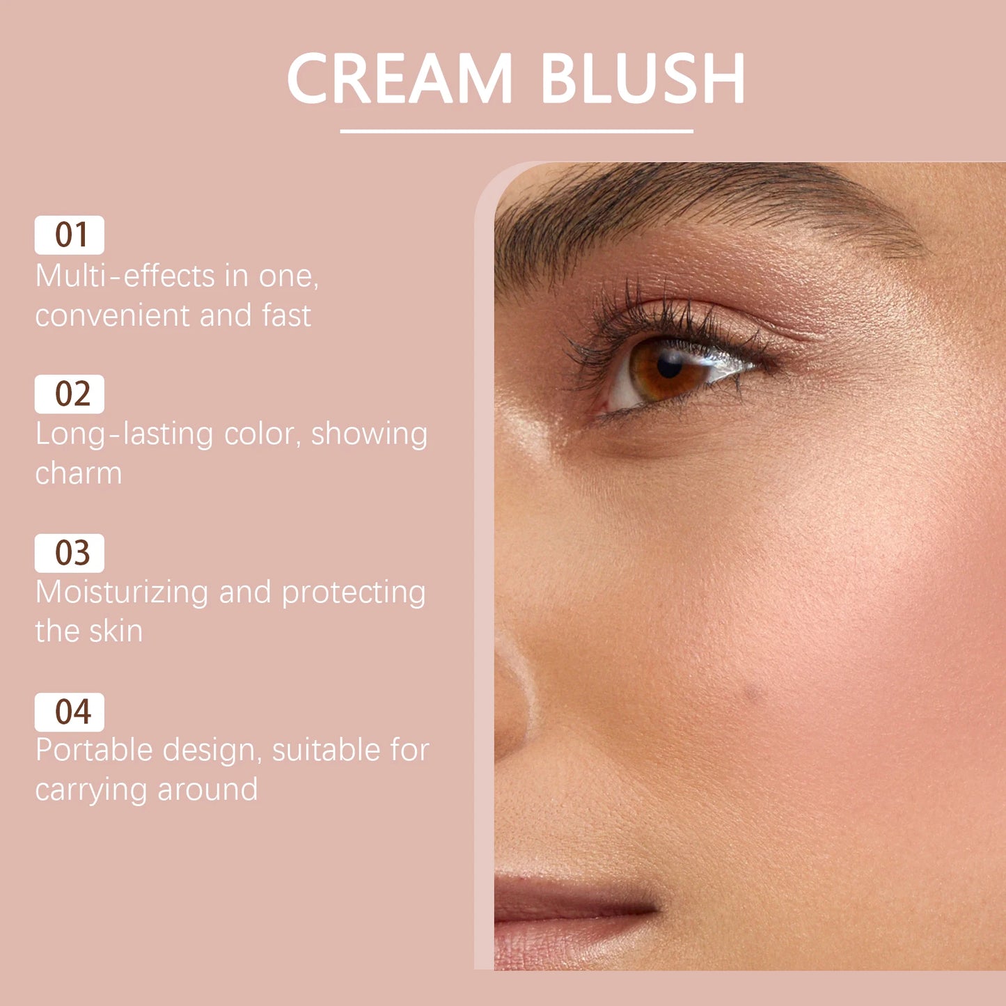 Blush Cream - Highly Pigmented, Long-Lasting, Smudge-Proof, Fine-Textured, Natural, Lightweight, Moisturizing Blush Cream